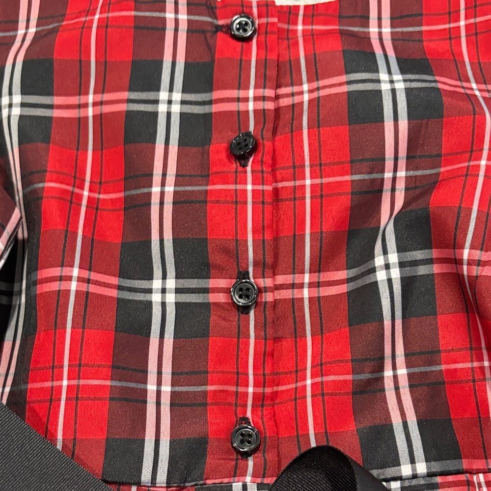 Marmellata Classic Red Plaid Sleeveless Dress with Black Bow - Picture 5 of 6